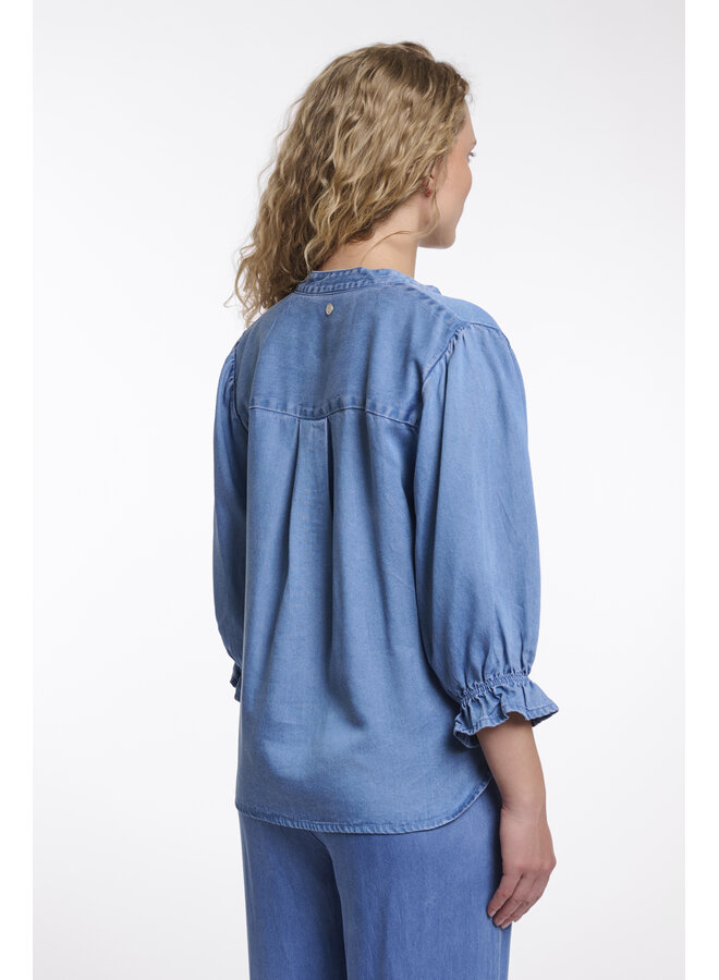 Kamar.7002621 Rino&Pelle Half sleeve top with V-neck  Washed blue