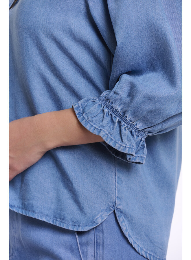 Kamar.7002621 Rino&Pelle Half sleeve top with V-neck  Washed blue