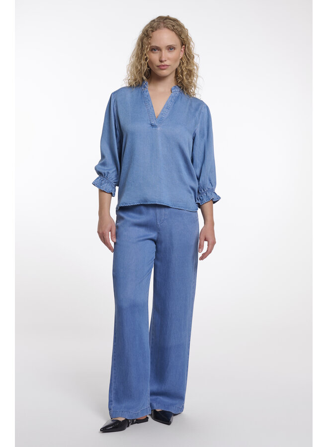 Kamar.7002621 Rino&Pelle Half sleeve top with V-neck  Washed blue