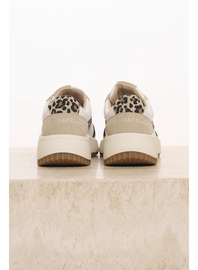 Qwen.1002621 Rino&Pelle Mixed material sneaker  Snow white taupe leopard