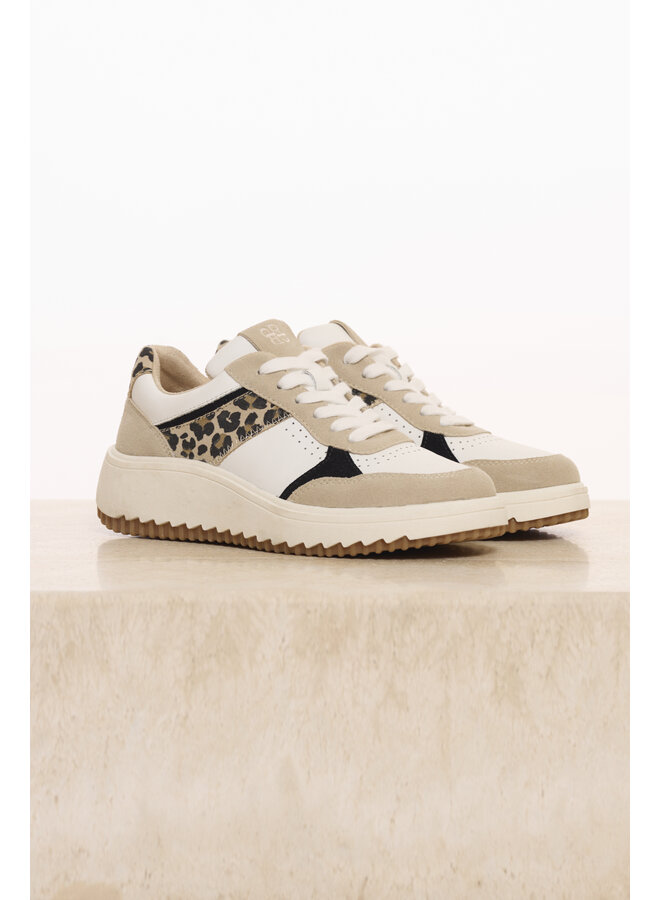 Qwen.1002621 Rino&Pelle Mixed material sneaker  Snow white taupe leopard
