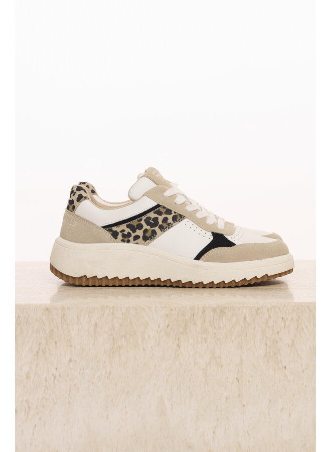 Qwen.1002621 Rino & Pelle Mixed material sneaker  Snow white taupe leopard