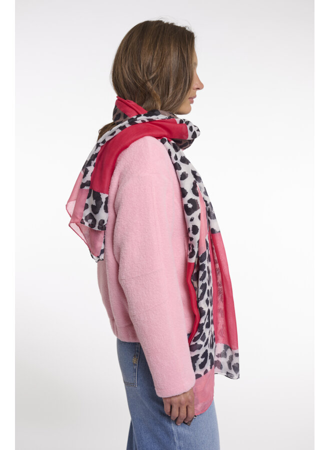 Arva.7002621 Rino&Pelle Colorblok scarf with leopard print  Fire leopard