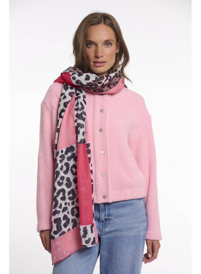 Arva.7002621 Rino & Pelle Colorblok scarf with leopard print  Fire leopard