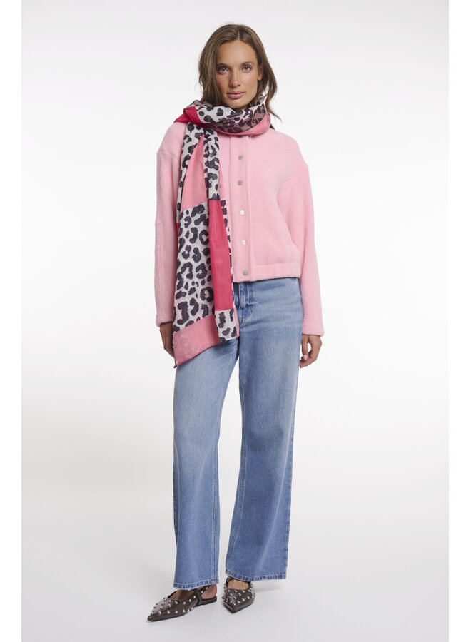 Arva.7002621 Rino&Pelle Colorblok scarf with leopard print  Fire leopard