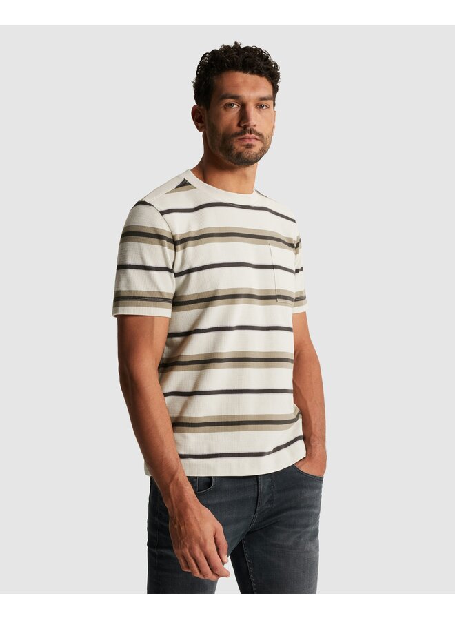 CTSS2602508 7178 Cast Iron Short sleeve r-neck regular fit stripe waffle White Onyx