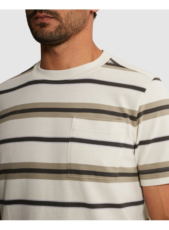 CTSS2602508 7178 Cast Iron Short sleeve r-neck regular fit stripe waffle White Onyx