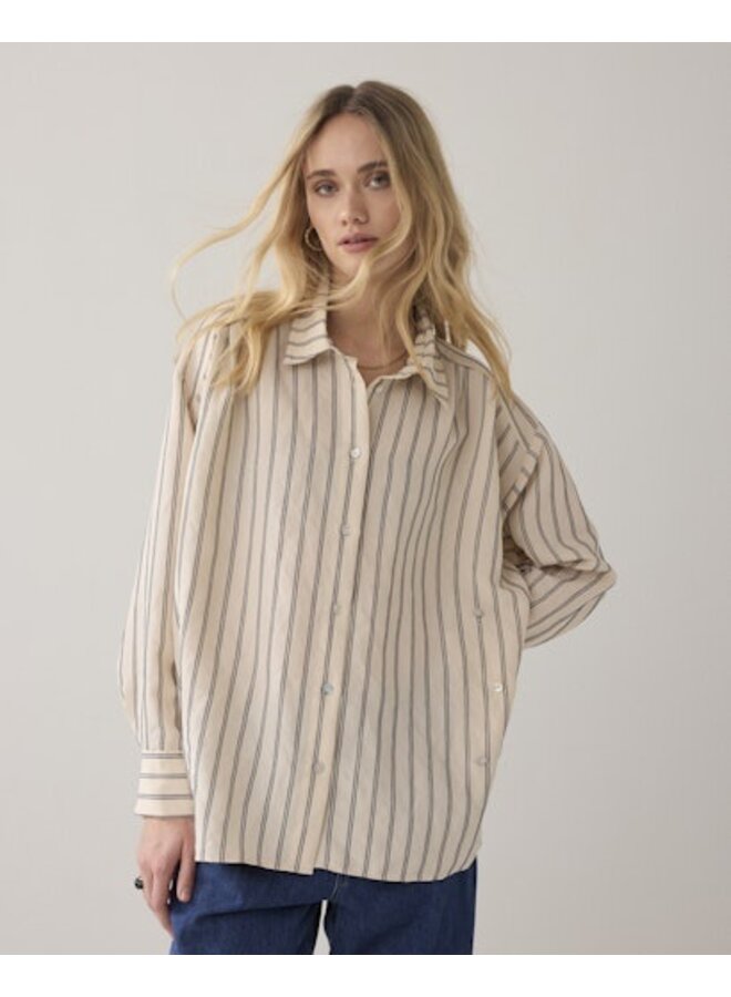 2s3455-12374 107 Summum Blouse adjustable Chenille stripe  Ivorymidnightblue