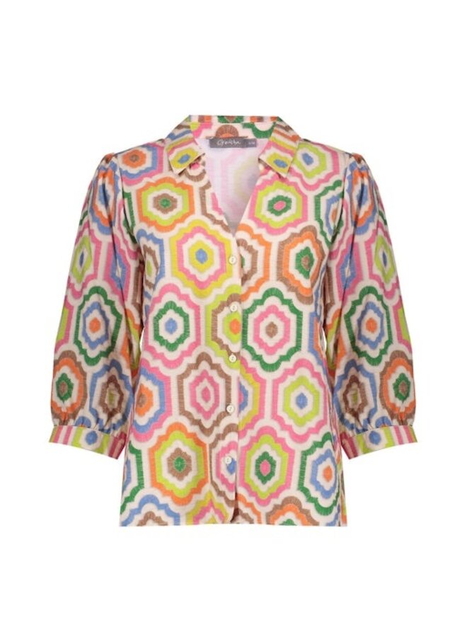 63280-20 718 Geisha blouse ecru/tabacco/pink