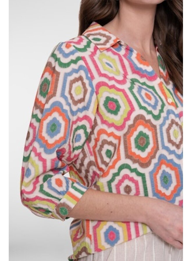 63280-20 718 Geisha blouse ecru/tabacco/pink