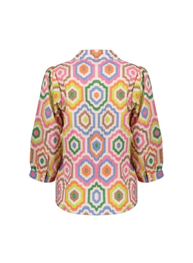 63280-20 718 Geisha blouse ecru/tabacco/pink