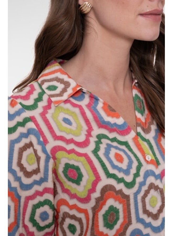 63280-20 718 Geisha blouse ecru/tabacco/pink