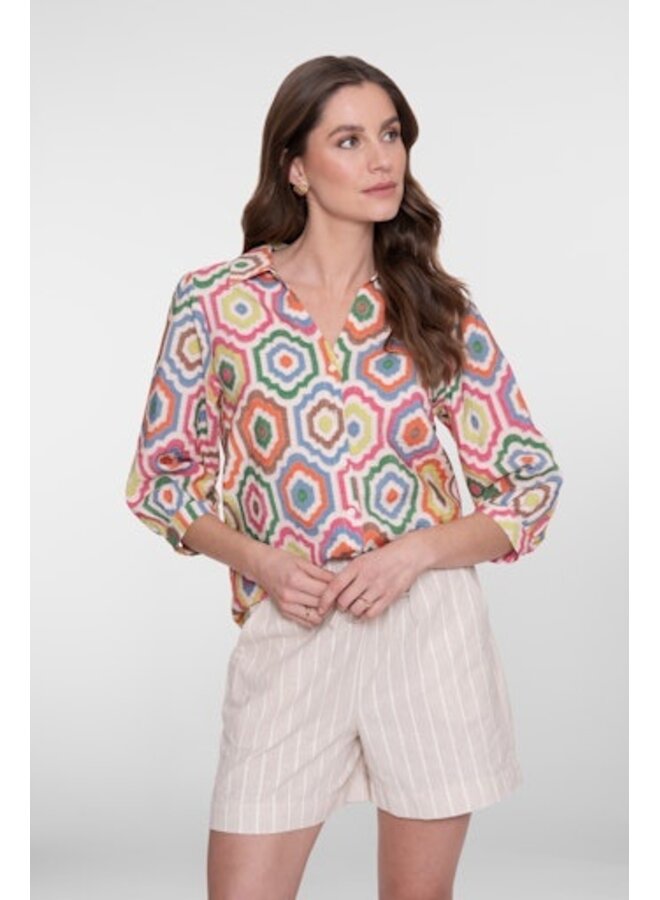 63280-20 718 Geisha blouse ecru/tabacco/pink