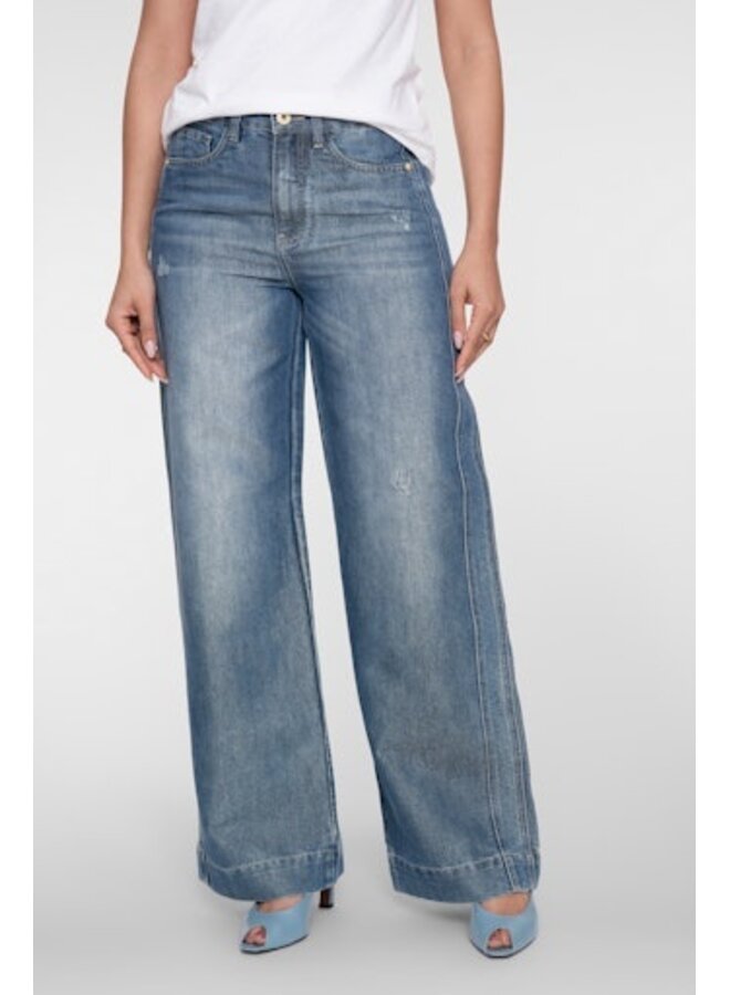 61034-10 827 Geisha Jeans gold yarn mid blue denim/gold