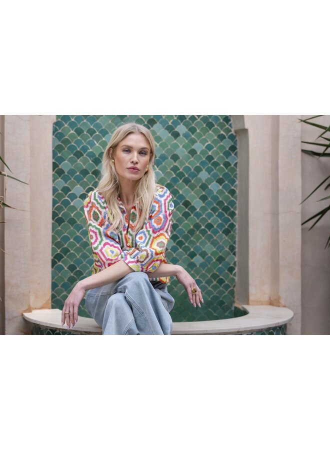 63280-20 718 Geisha blouse ecru/tabacco/pink