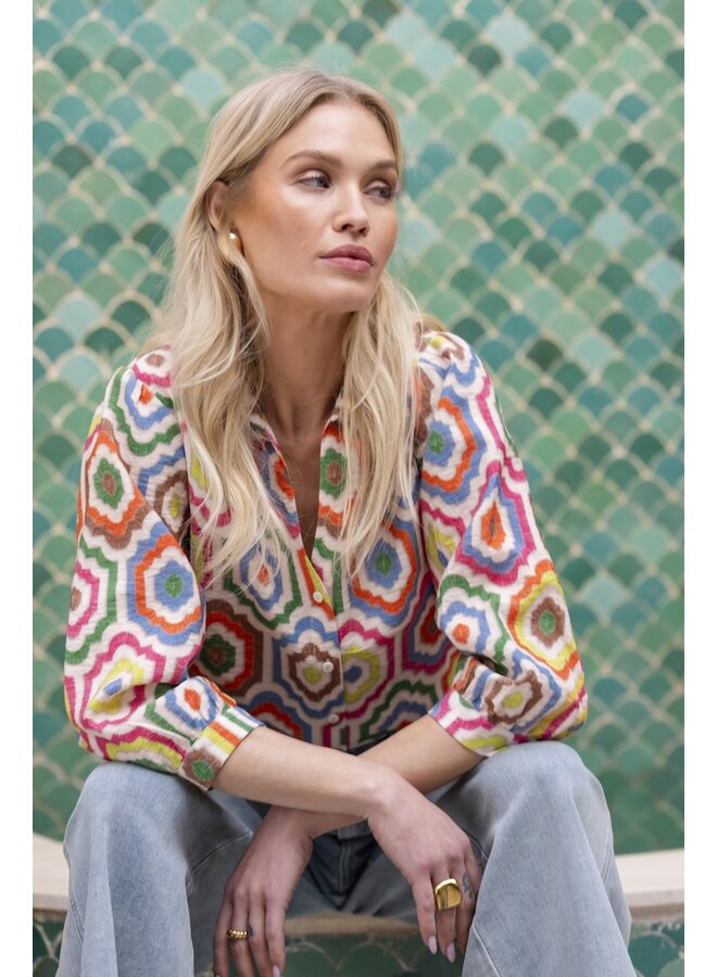 63280-20 718 Geisha blouse ecru/tabacco/pink