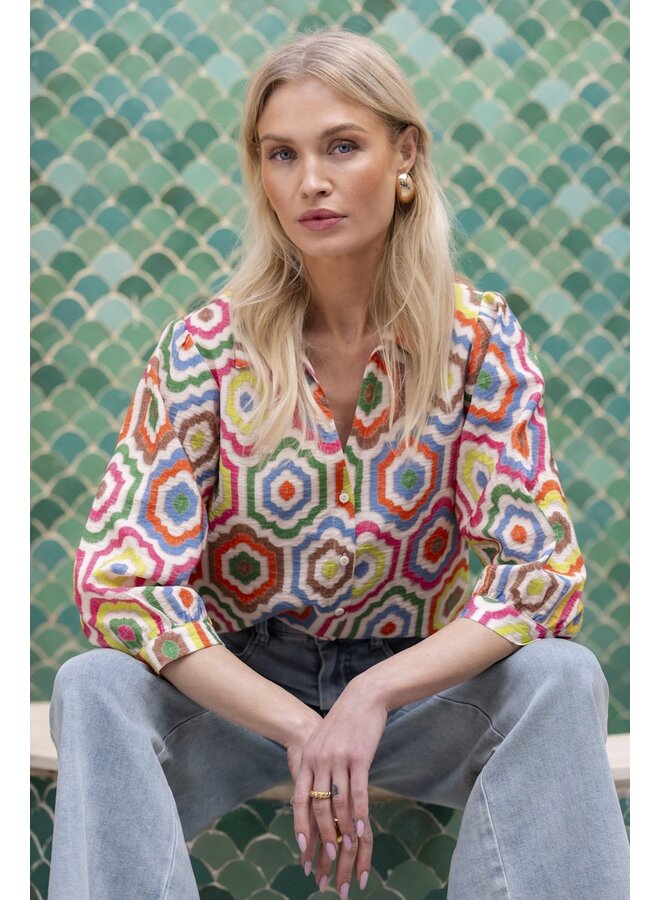 63280-20 718 Geisha blouse ecru/tabacco/pink