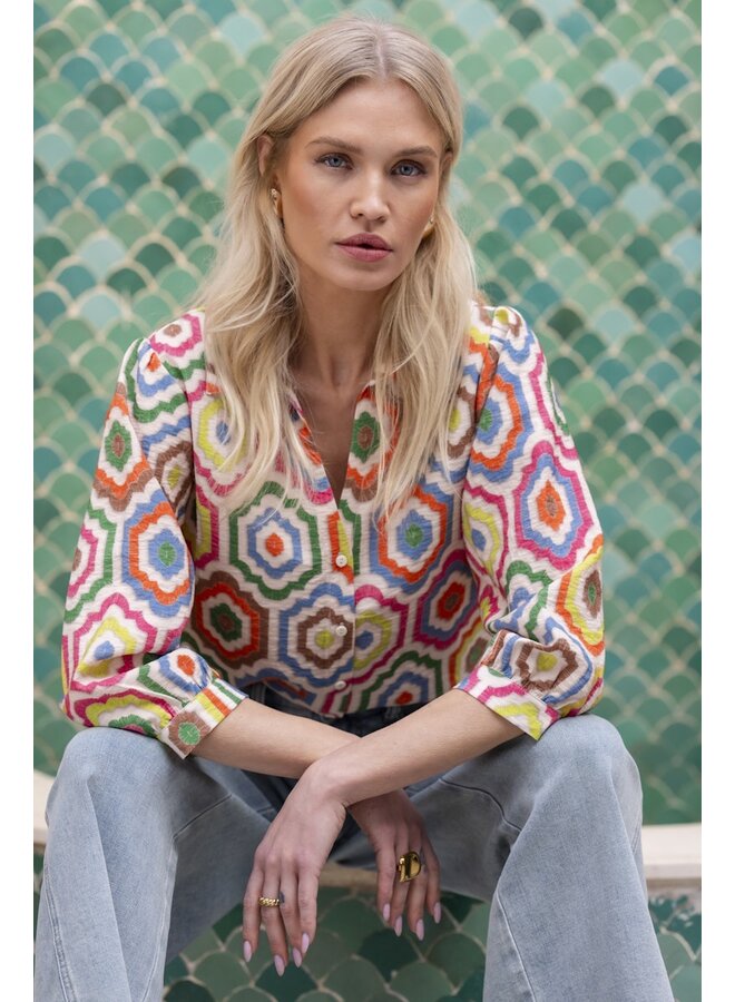 63280-20 718 Geisha blouse ecru/tabacco/pink