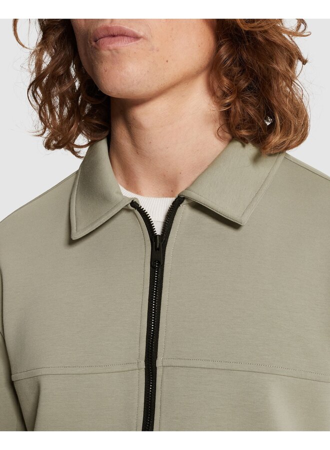 CSW2602411 6478 Cast Iron Zip jacket regular fit interlock Dried Sage