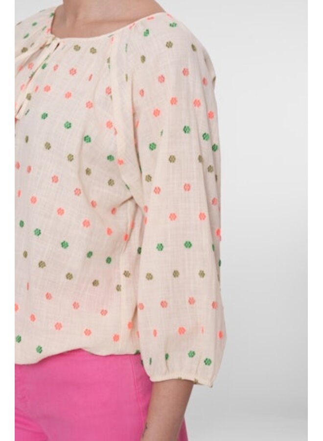 63251-20 718 Geisha top ecru/green/blush