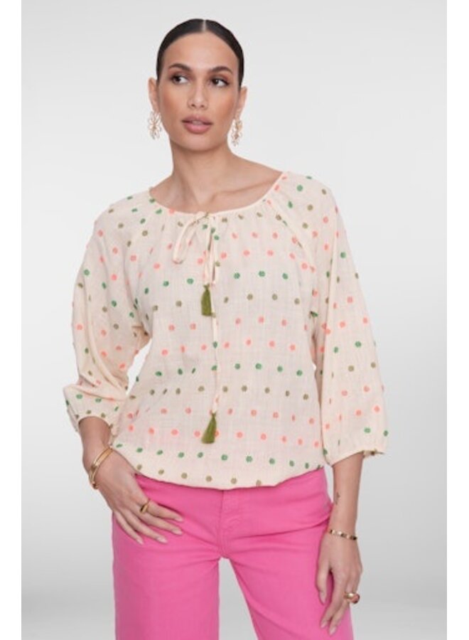63251-20 718 Geisha top ecru/green/blush