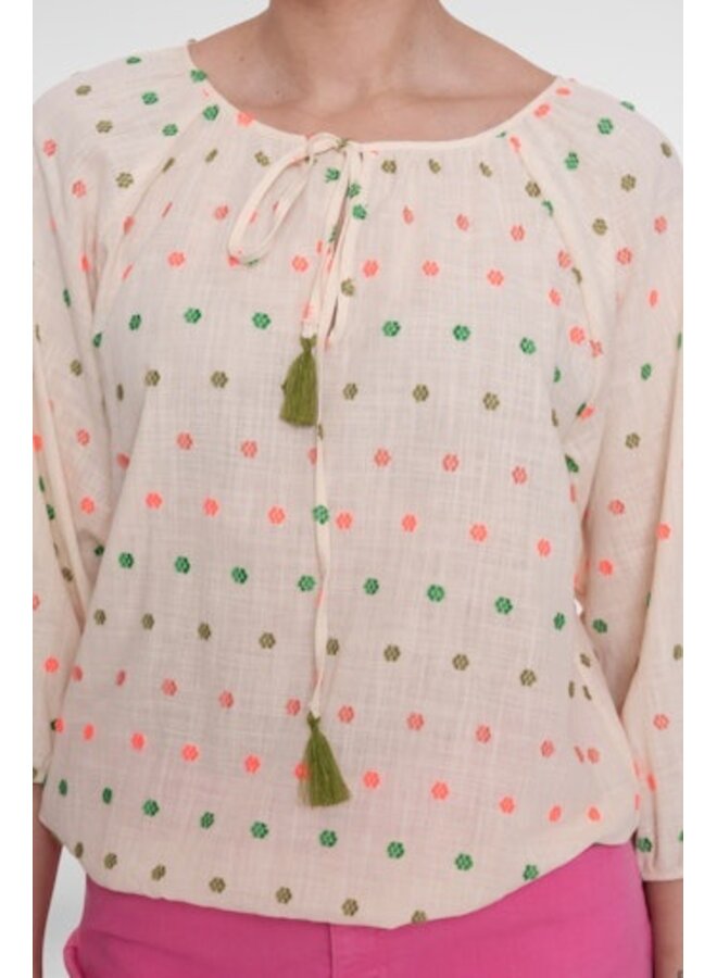 63251-20 718 Geisha top ecru/green/blush