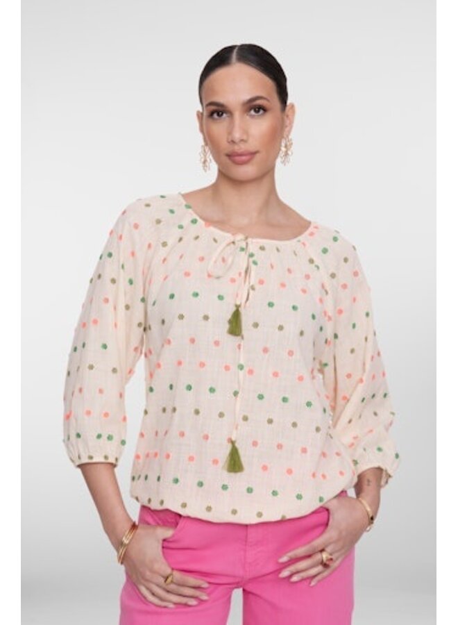63251-20 718 Geisha top ecru/green/blush