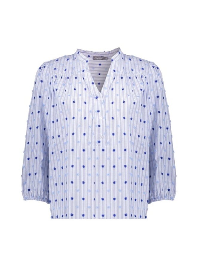 63057-14 625 Geisha Blouse stripes + dots blue