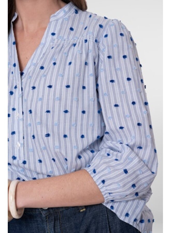 63057-14 625 Geisha Blouse stripes + dots blue