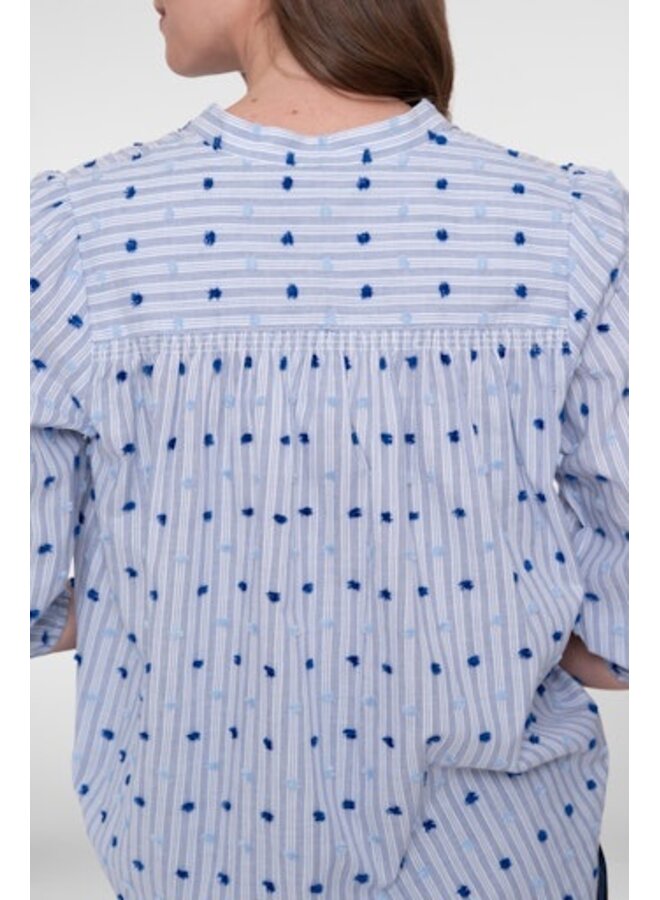 63057-14 625 Geisha Blouse stripes + dots blue