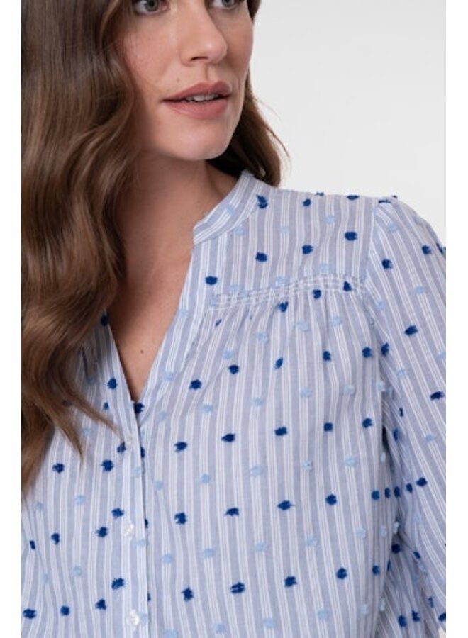 63057-14 625 Geisha Blouse stripes + dots blue
