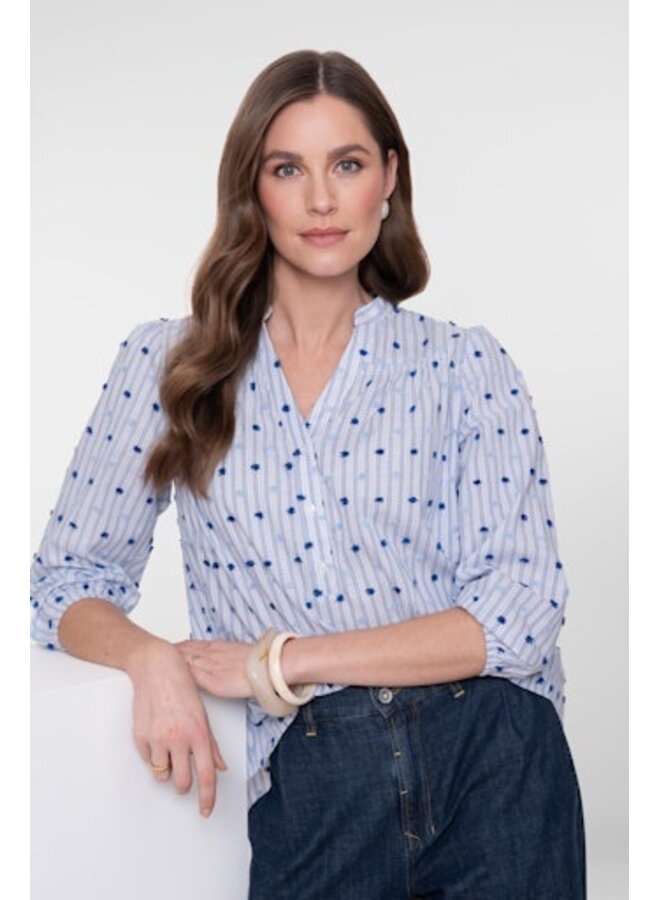 63057-14 625 Geisha Blouse stripes + dots blue