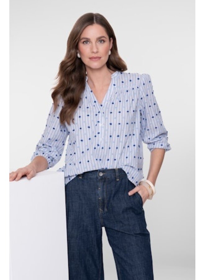 63057-14 625 Geisha Blouse stripes + dots blue