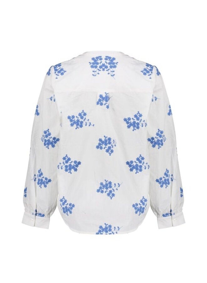63053-14 000 Geisha Blouse embro flower white/blue
