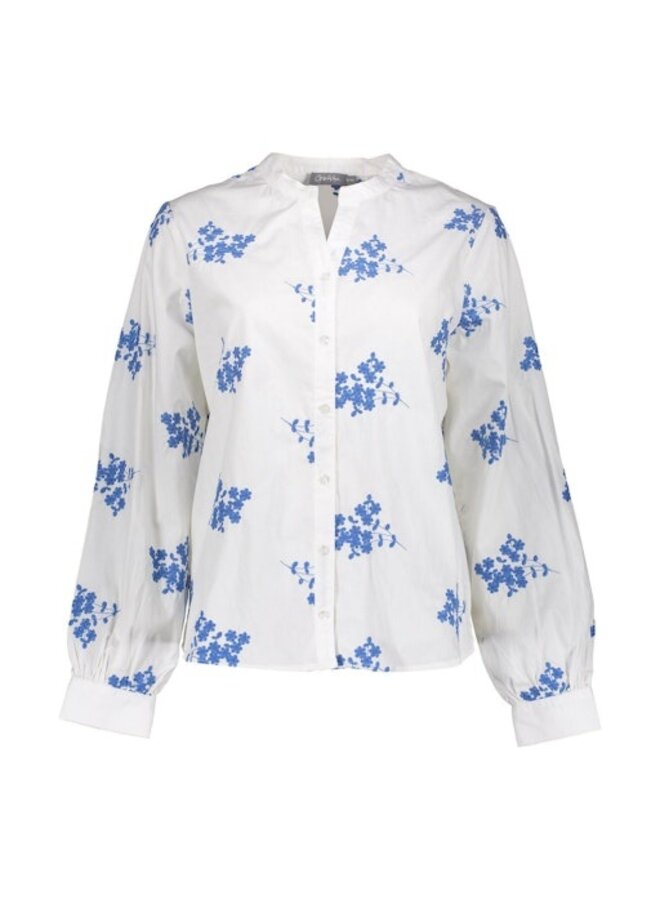 63053-14 000 Geisha Blouse embro flower white/blue