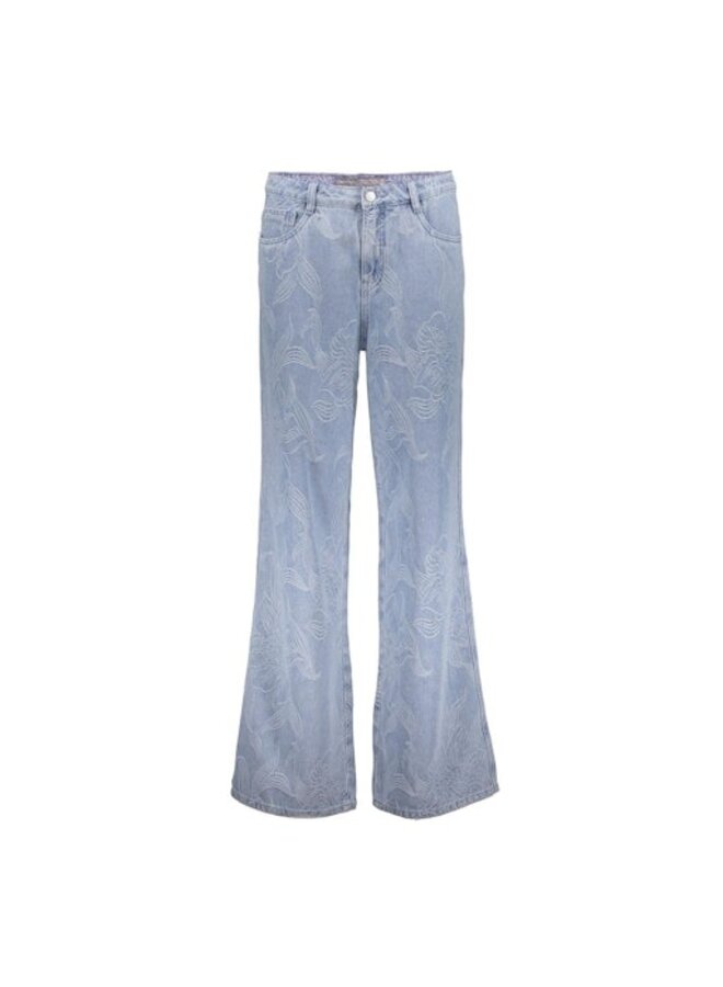 61005-10 830 Geisha Jeans wide jacquard flower bleached denim