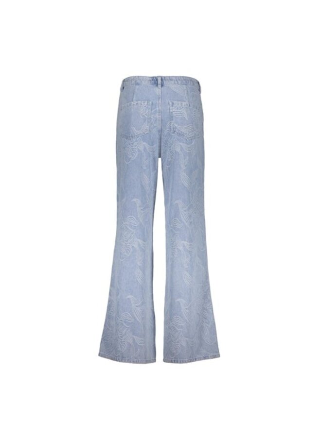 61005-10 830 Geisha Jeans wide jacquard flower bleached denim