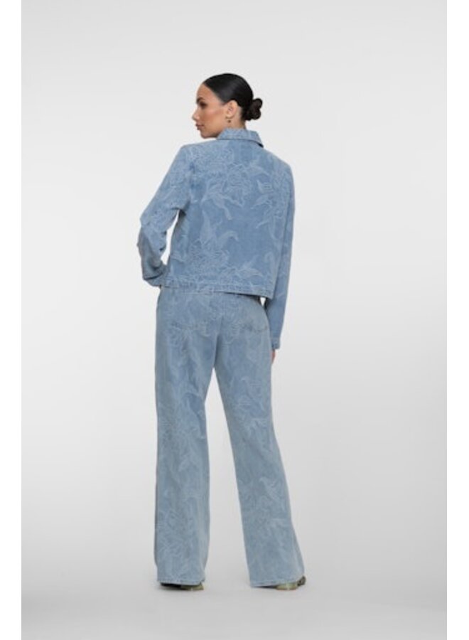 61005-10 830 Geisha Jeans wide jacquard flower bleached denim