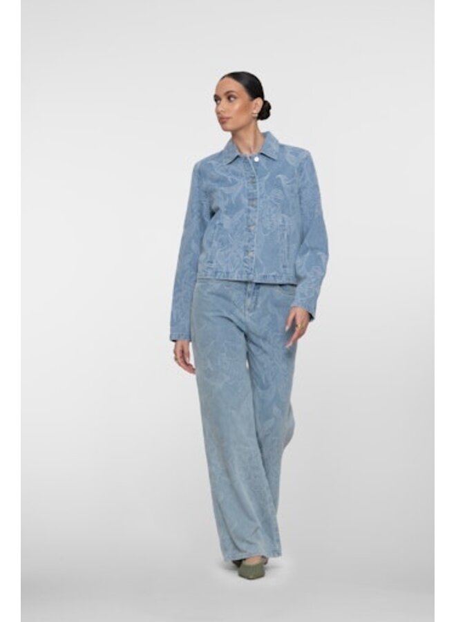 61005-10 830 Geisha Jeans wide jacquard flower bleached denim