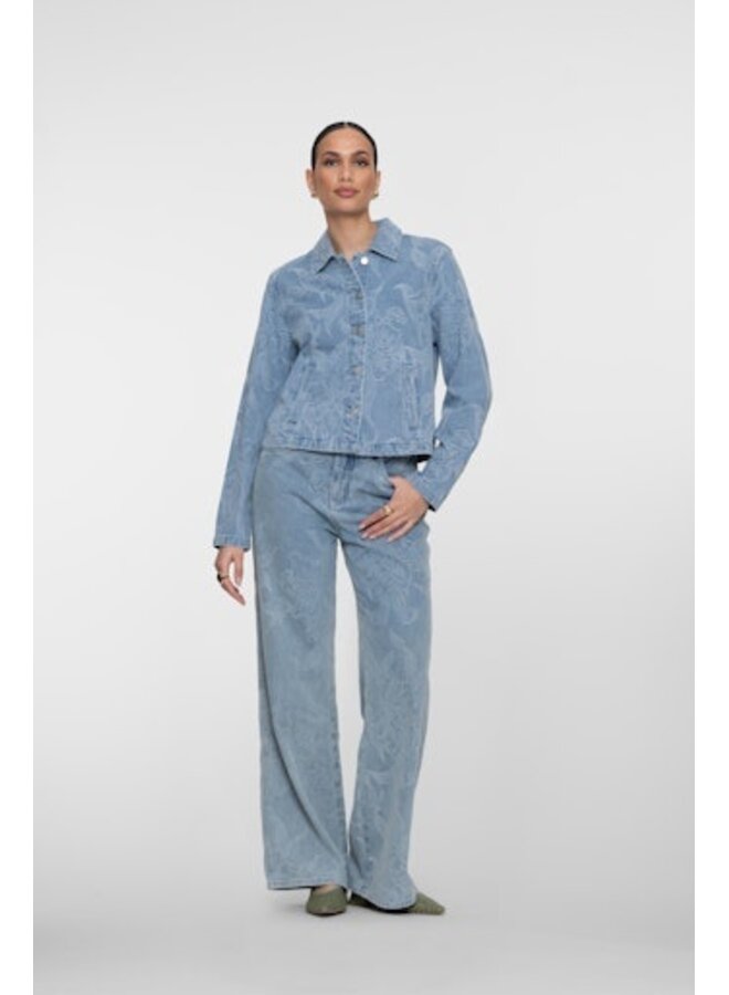 61005-10 830 Geisha Jeans wide jacquard flower bleached denim