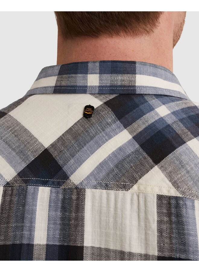 PSIS2603258 5332 PME Legend Short Sleeve Shirt Slub Herringbone Check Sargasso Sea