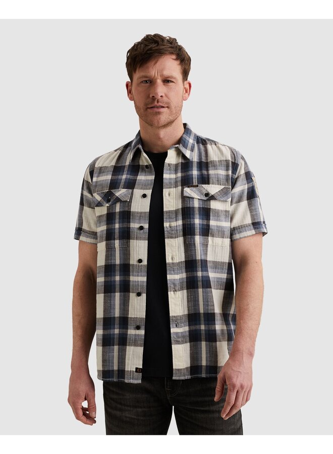 PSIS2603258 5332 PME Legend Short Sleeve Shirt Slub Herringbone Check Sargasso Sea
