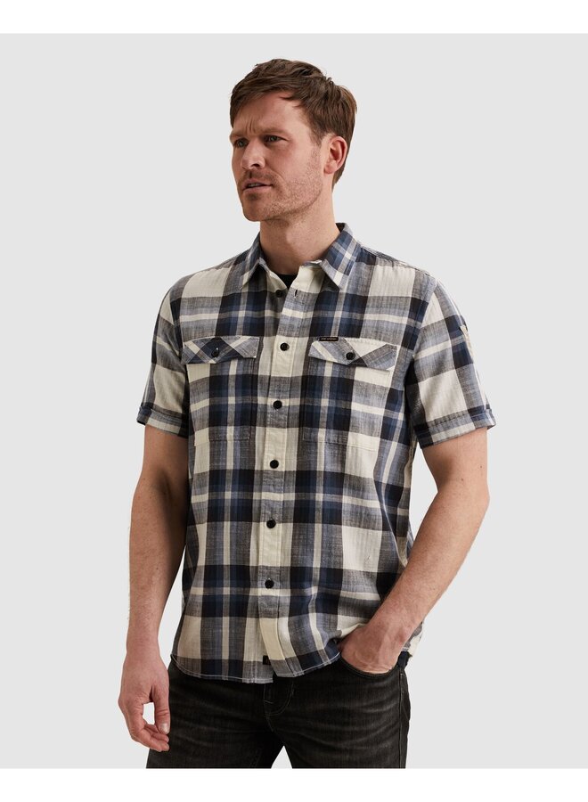 PSIS2603258 5332 PME Legend Short Sleeve Shirt Slub Herringbone Check Sargasso Sea