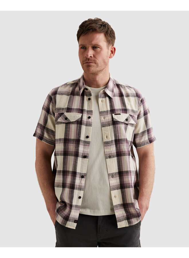 PSIS2603258 4323 PME Legend Short Sleeve Shirt Slub Herringbone Check Moonscape