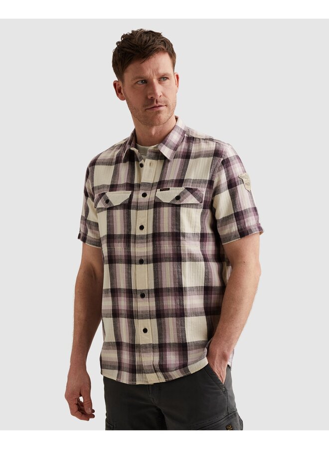 PSIS2603258 4323 PME Legend Short Sleeve Shirt Slub Herringbone Check Moonscape
