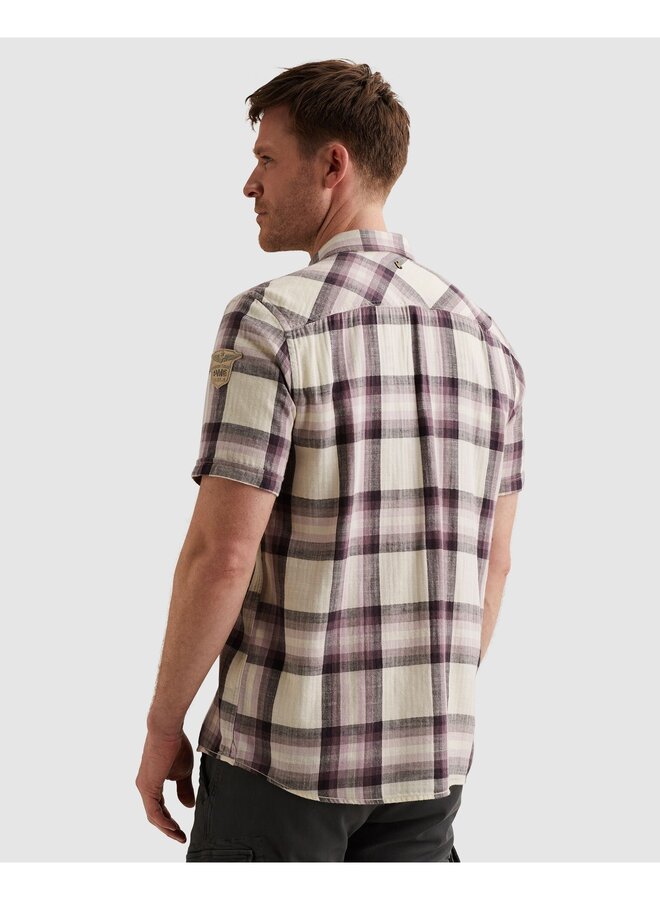 PSIS2603258 4323 PME Legend Short Sleeve Shirt Slub Herringbone Check Moonscape