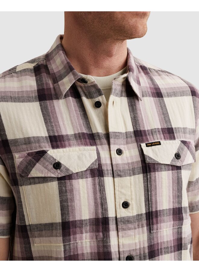 PSIS2603258 4323 PME Legend Short Sleeve Shirt Slub Herringbone Check Moonscape