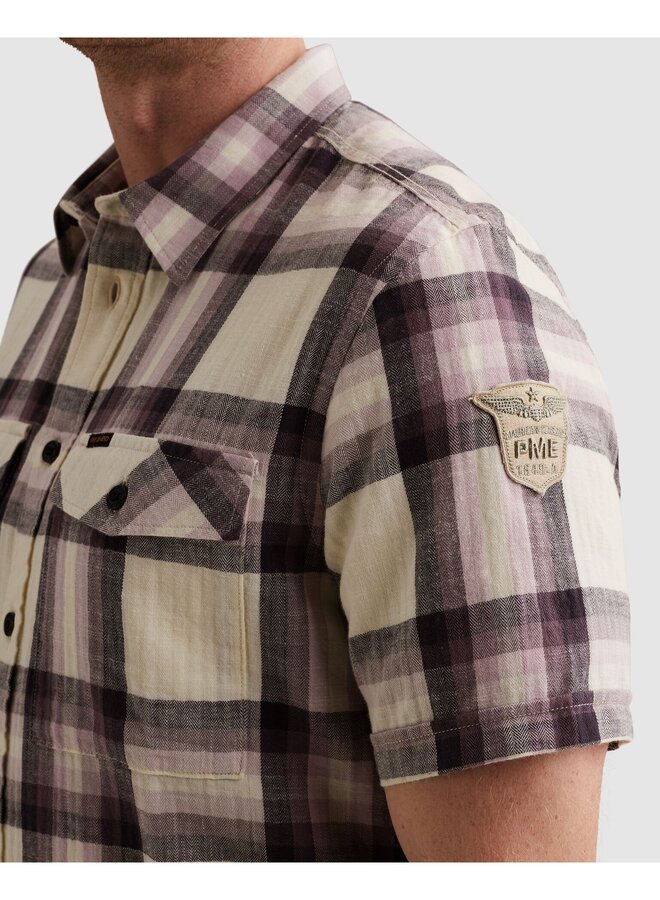 PSIS2603258 4323 PME Legend Short Sleeve Shirt Slub Herringbone Check Moonscape