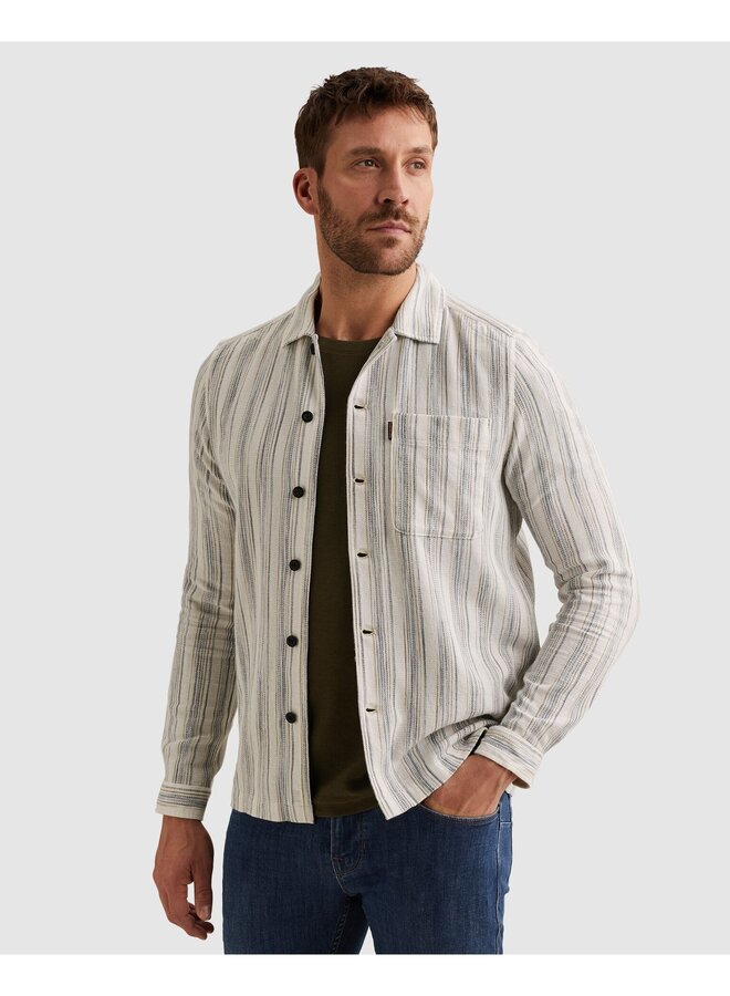 PSI2603250 5332 PME Legend LONG SLEEVE SHIRT Mattweave Yd Stripe Ctn/linen Sargasso Sea
