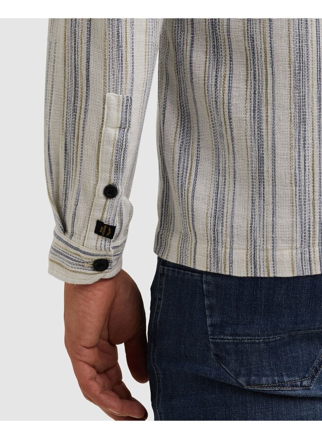 PSI2603250 5332 PME Legend LONG SLEEVE SHIRT Mattweave Yd Stripe Ctn/linen Sargasso Sea